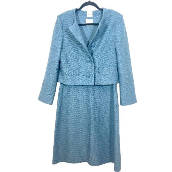 St John 2 Piece Dress / Jacket Suit Set Blue Size US 6 Pre-Loved - Picture 1 of 7